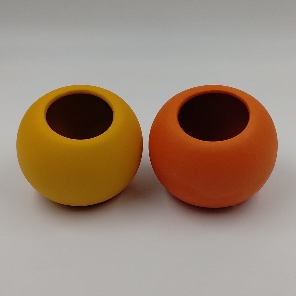 Retro round orange and yellow succulents planters 3" set of 2